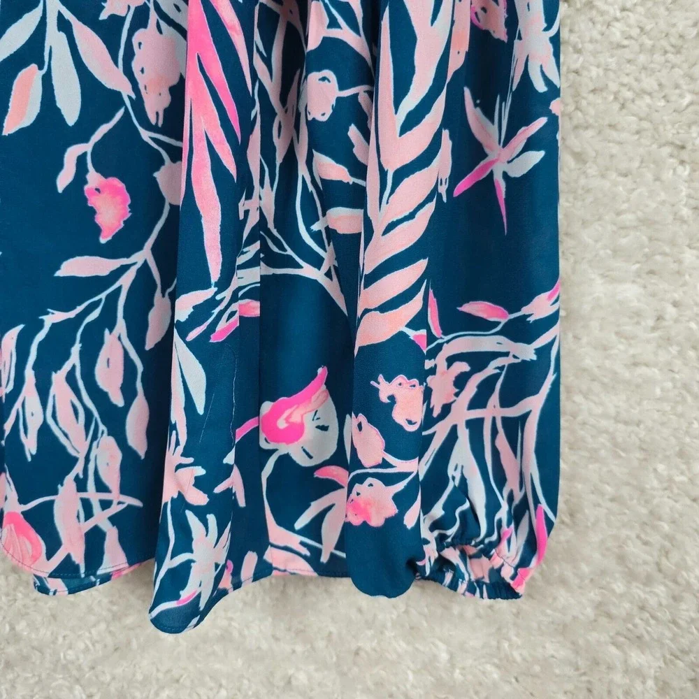 Lilly Pulitzer Womens Charleigh Top Medium Floral V-Neck Balloon Sleeve Flowy - Picture 2 of 14